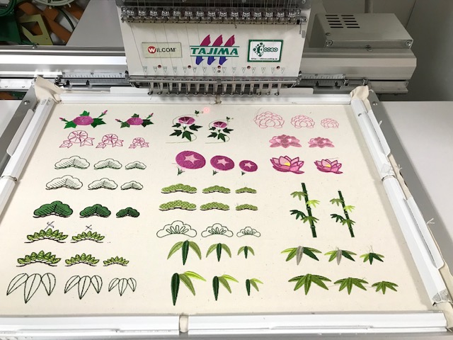 和柄刺繍CD企画　その13  松、竹、銀杏、紅葉の刺繍データ試し縫い♪