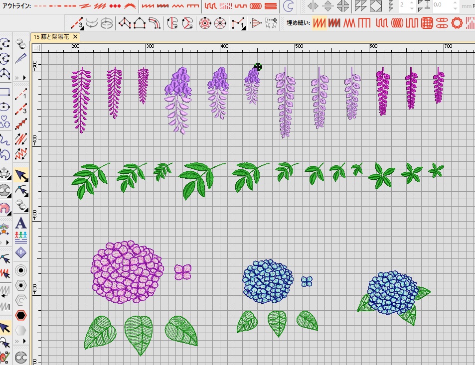 ☆和柄刺繍CD企画 その55 藤の花と紫陽花の刺繍データ製作♪♪