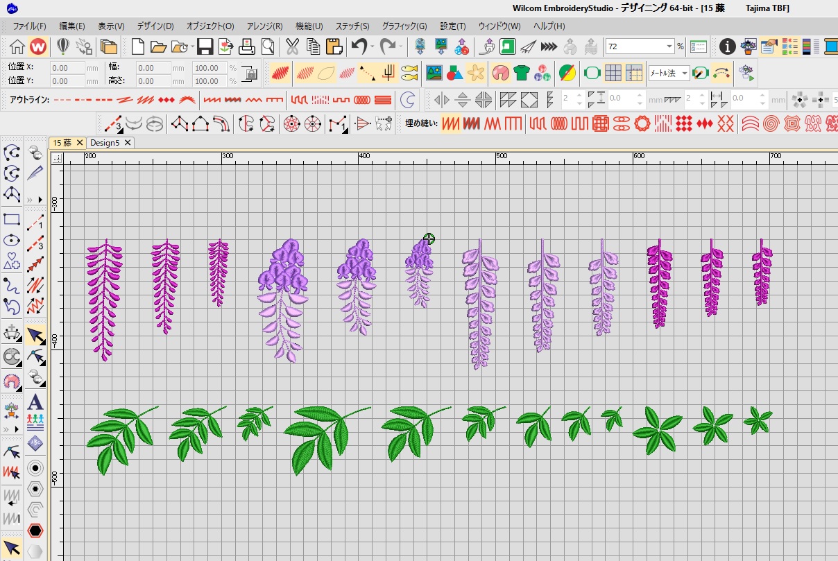 ☆和柄刺繍CD企画 その54 藤の花と紫陽花の刺繍データ製作♪