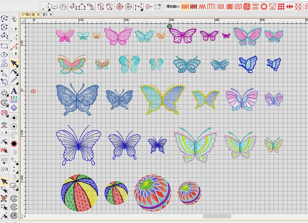 ☆和柄刺繍CD企画 その58   蝶と毬のデータ製作♪