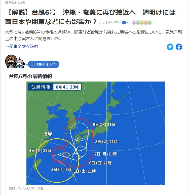 台風6号は変な動きですね。