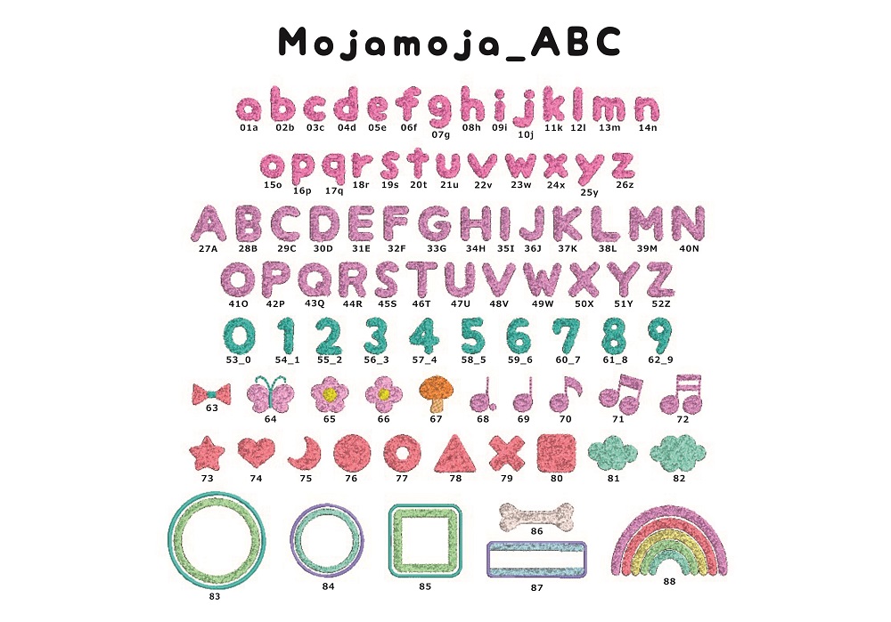 『Mojamoja_ABC』のミシン刺繍データのダウンロード販売開始致しました。
